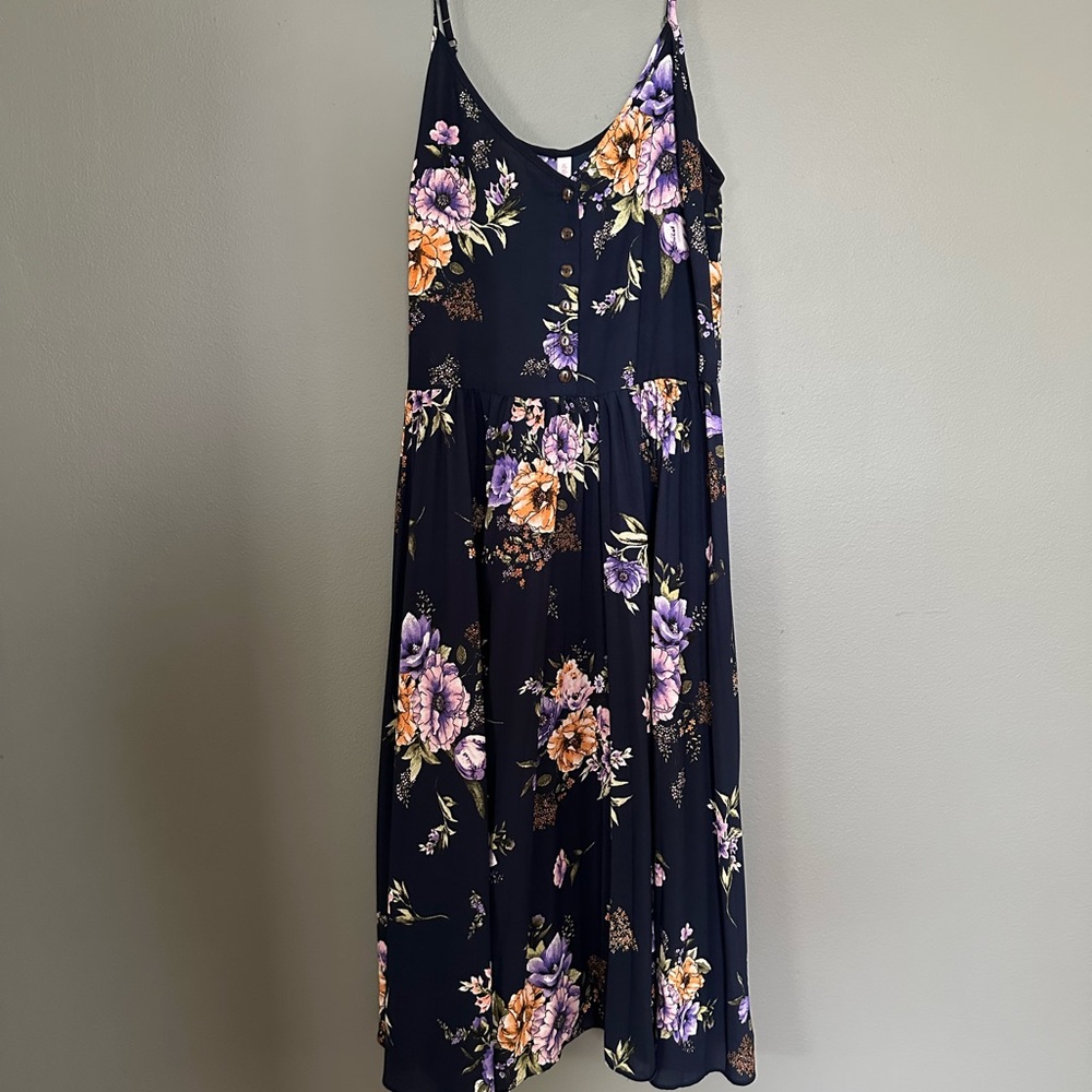 Xhilaration Floral V-Neck Dress - Navy, Purple, Orange
